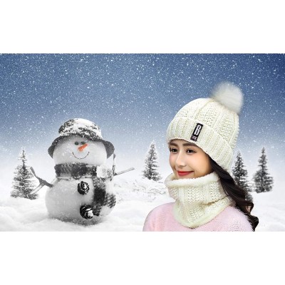 Skullies & Beanies Womens Winter Beanie Hat Scarf Set Warm Fuzzy Knit Hat Neck Scarves - White - C7192R80QEC $10.70