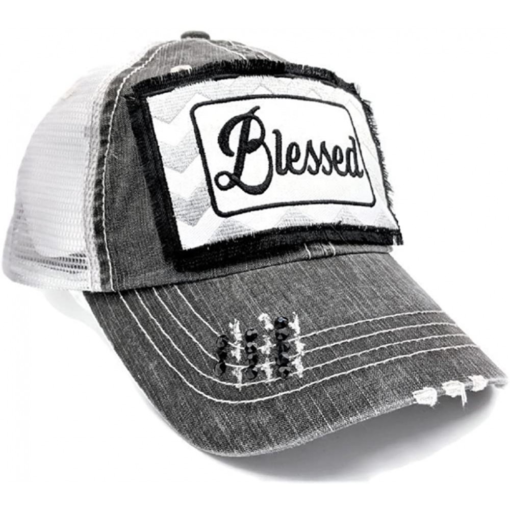 Baseball Caps Women's Blessed Bling Patch Baseball Cap - Distressedgrey/Customized - CZ18CC6828T $21.67