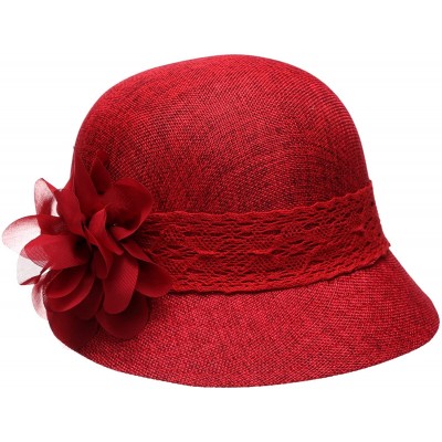 Sun Hats Women's Gatsby Linen Cloche Hat With Lace Band and Flower - Red - CB12ER3904T $22.99