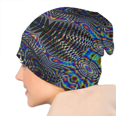Skullies & Beanies Psychedelic Trippy Knit Beanie Warm Knit Ski Skull Cap Slouchy Baggy Hat for Men Women - C618A03CXCZ $12.21