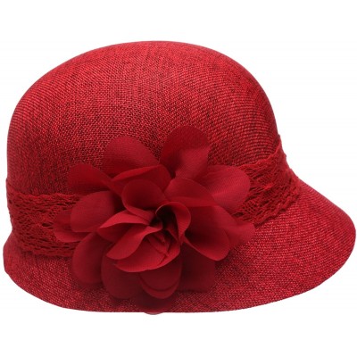 Sun Hats Women's Gatsby Linen Cloche Hat With Lace Band and Flower - Red - CB12ER3904T $22.99