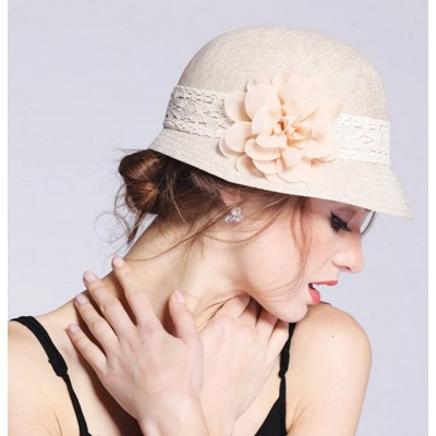 Sun Hats Women's Gatsby Linen Cloche Hat With Lace Band and Flower - Red - CB12ER3904T $22.99