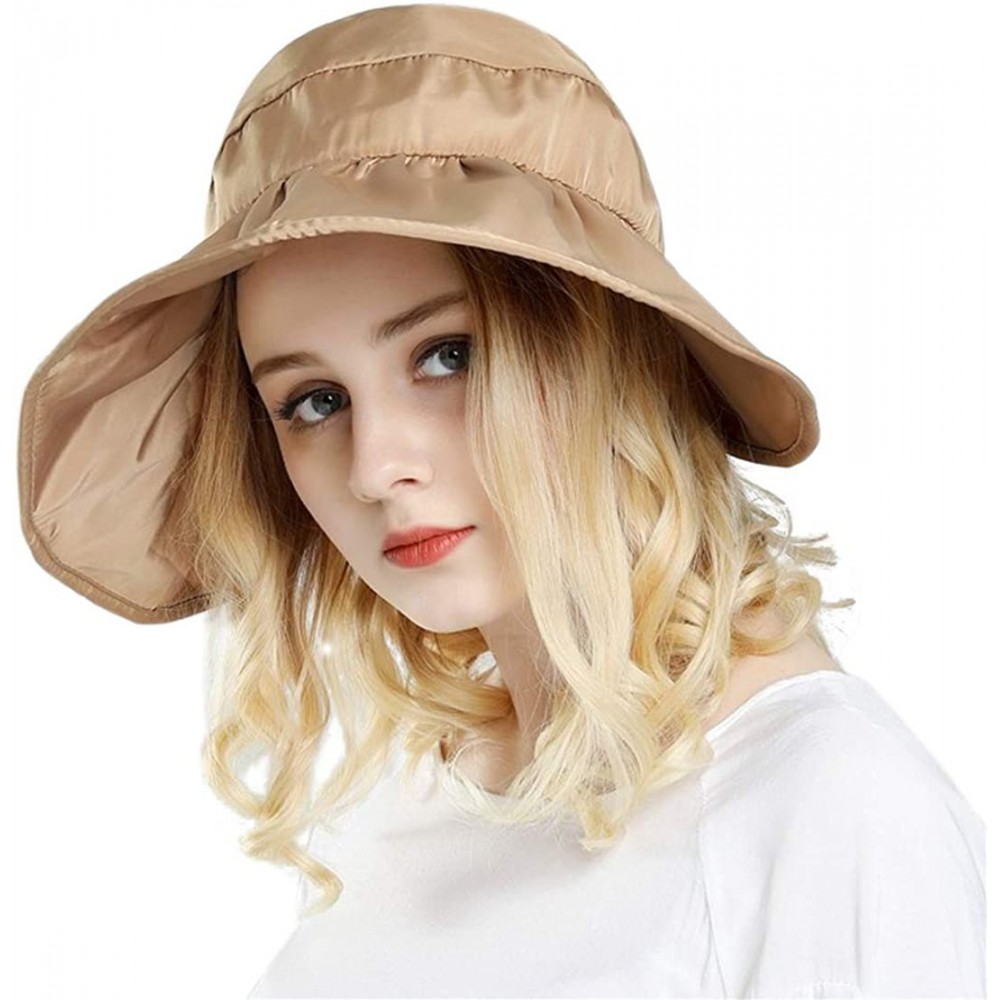 Visors Women's Wide Brim Sun UV Protection Visor Hats for Beach Fishing - A-khaki - CU18NWSKI9L $10.01