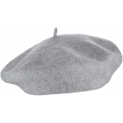 Berets French Style Lightweight Casual Classic Solid Color Wool Beret - Heather Gray - C318H9N67LU $12.23