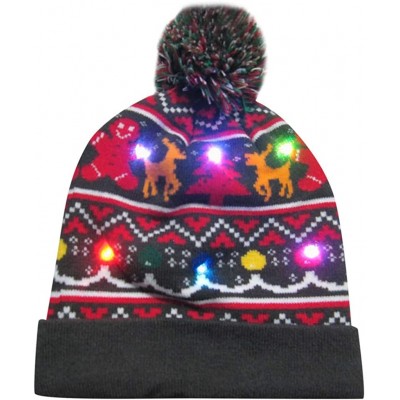 Bomber Hats LED Light-up Christmas Hat 6 Colorful Lights Beanie Cap Knitted Ugly Sweater Xmas Party - J - CW18ZMR58XU $34.18