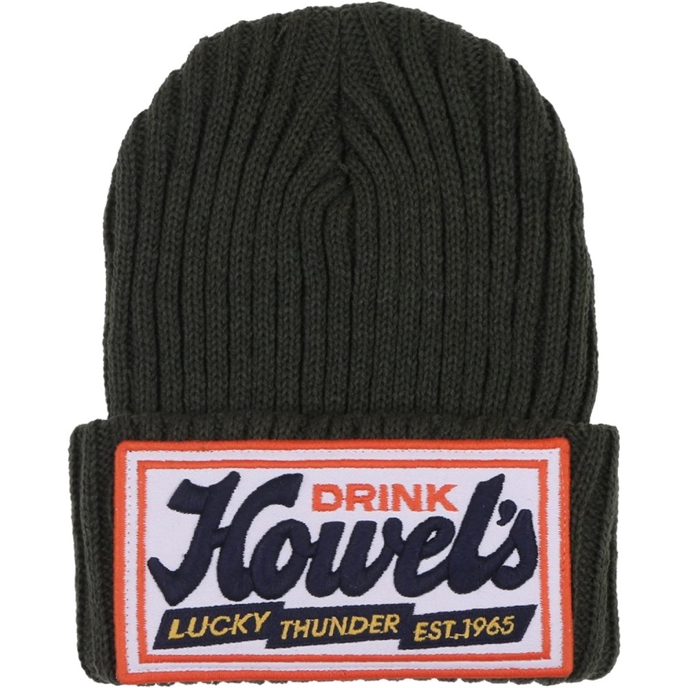 Skullies & Beanies Howel's Stitched Logo Fold-Over Ribbed Stretch Knit Skully Beanie Hat - Khaki - CR125HJA4E1 $19.55