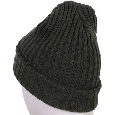 Skullies & Beanies Howel's Stitched Logo Fold-Over Ribbed Stretch Knit Skully Beanie Hat - Khaki - CR125HJA4E1 $19.55