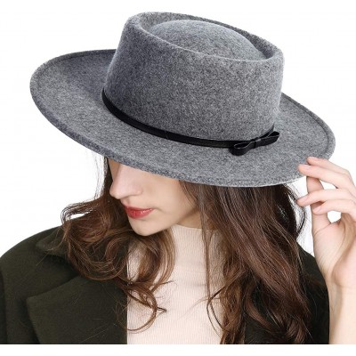 Fedoras Womens 100% Wool Felt Fedora Hat Wide Brim Floppy/Porkpie Style - 88350grey - CL18IL8XS28 $38.17
