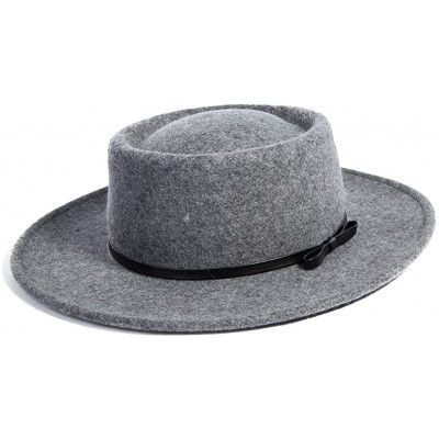 Fedoras Womens 100% Wool Felt Fedora Hat Wide Brim Floppy/Porkpie Style - 88350grey - CL18IL8XS28 $38.17