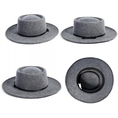 Fedoras Womens 100% Wool Felt Fedora Hat Wide Brim Floppy/Porkpie Style - 88350grey - CL18IL8XS28 $38.17