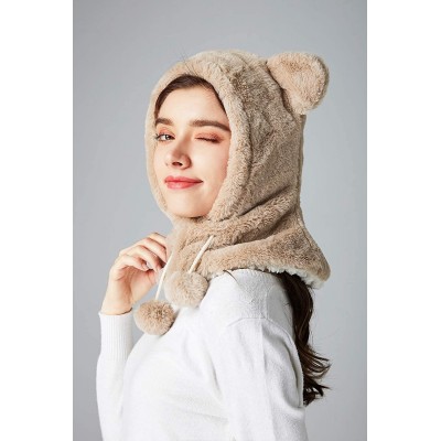 Balaclavas Women/Girls Fleece Balaclava/Hooded Face Mask Neck Warmer - Ear Style_ Khaki - CR18YYMKN8O $17.29