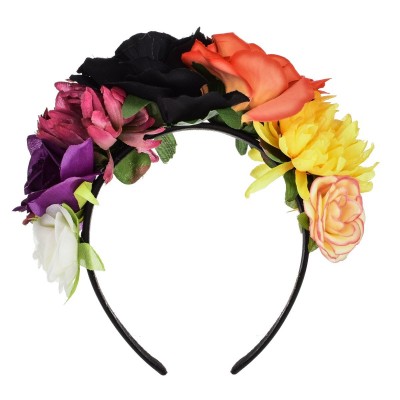 Headbands Day of the Dead Flower Crown Festival Headband Rose Mexican Floral Headpiece HC-23 (Black Orange) - Black Orange - ...