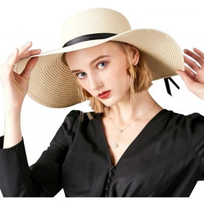 Sun Hats Large Straw Sun Hats for Women with UV Protection Wide Brim-Ladias Summer Beach Cap with Floppy - D1-beige - CZ18OIM...