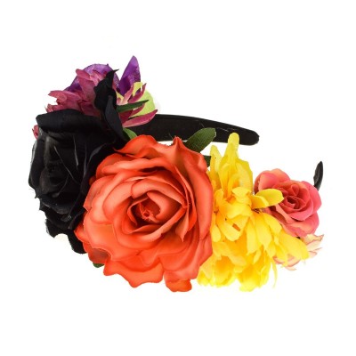 Headbands Day of the Dead Flower Crown Festival Headband Rose Mexican Floral Headpiece HC-23 (Black Orange) - Black Orange - ...