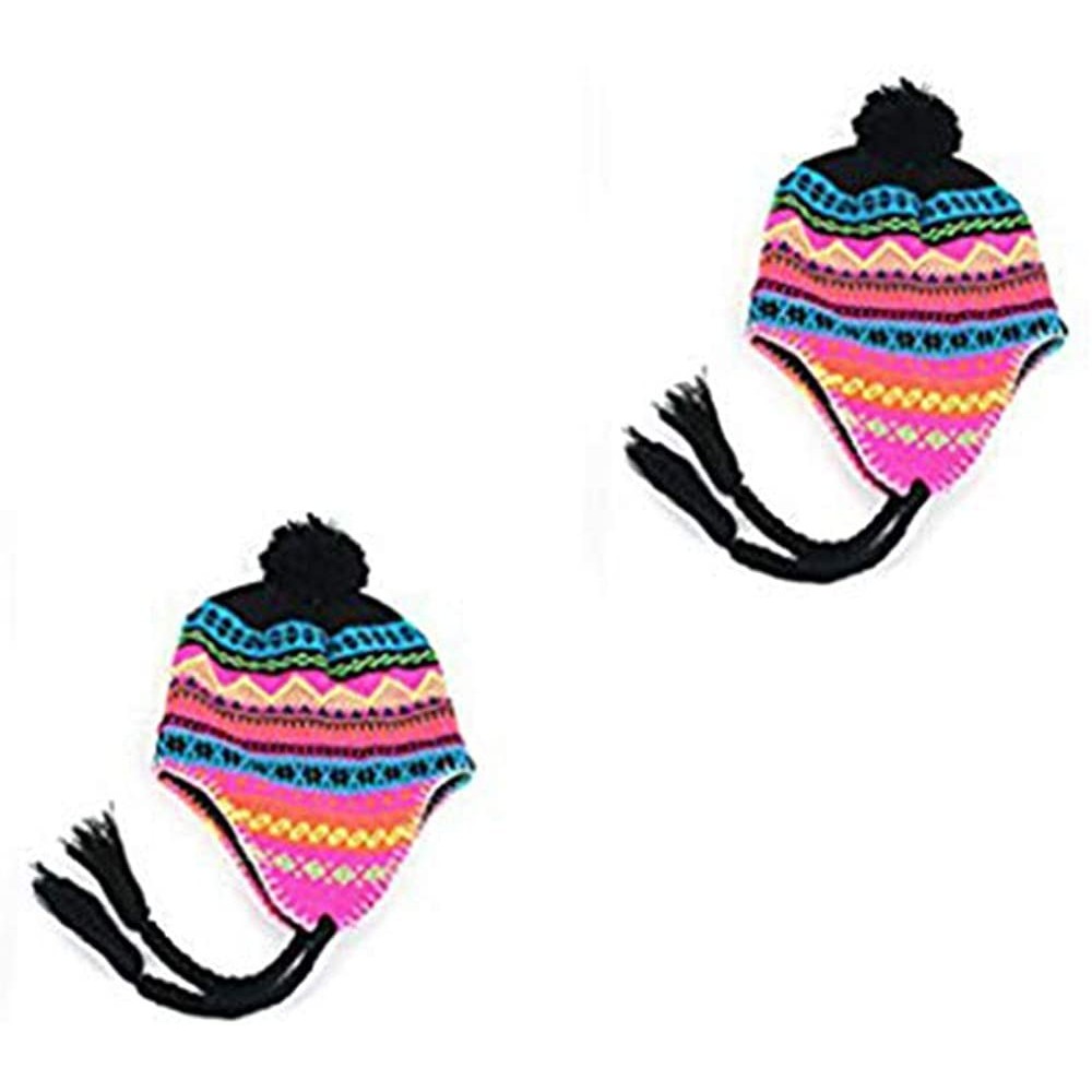 Bomber Hats Women's Knit Peruvian Trapper Knit Winter Ear Flap Hat P211 - 2 Pcs Black/Blue & Black/Blue - CR11ZWQUQ4T $42.42