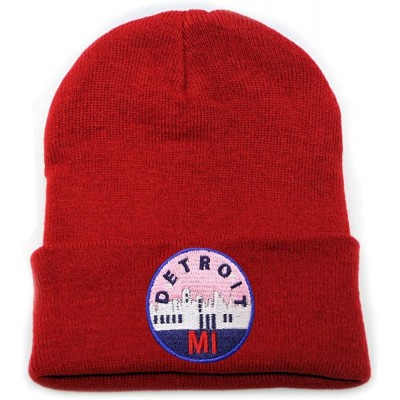 Skullies & Beanies Sk901 Detroit Patch Basic Winter Ski Beanie Hat - Red - CM186EI3TXU $15.83