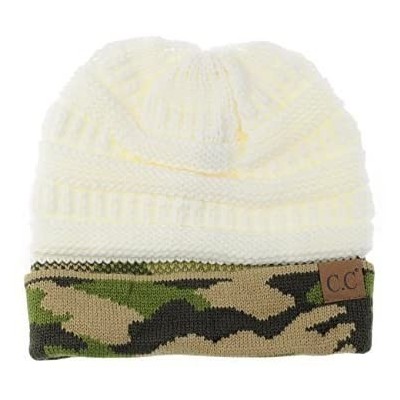 Skullies & Beanies Unisex Warm Soft Stretch Cable Knit Camo Cuff Beanie Cap - Ivory - CW189ZZDW9X $17.42