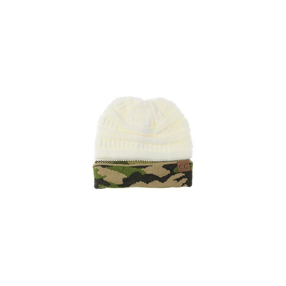 Skullies & Beanies Unisex Warm Soft Stretch Cable Knit Camo Cuff Beanie Cap - Ivory - CW189ZZDW9X $17.42