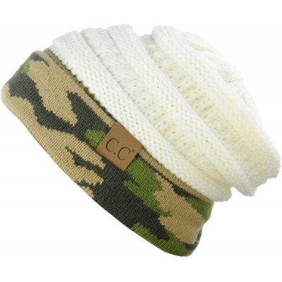 Skullies & Beanies Unisex Warm Soft Stretch Cable Knit Camo Cuff Beanie Cap - Ivory - CW189ZZDW9X $17.42