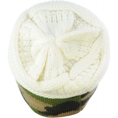 Skullies & Beanies Unisex Warm Soft Stretch Cable Knit Camo Cuff Beanie Cap - Ivory - CW189ZZDW9X $17.42