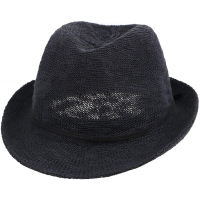 Fedoras Men/Women's Classic Short Brim Miami Beach Panama Fedora Straw Hat - Foldable_black - CW195AI43RW $16.76