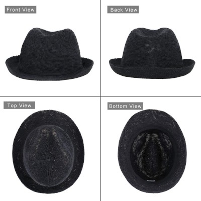 Fedoras Men/Women's Classic Short Brim Miami Beach Panama Fedora Straw Hat - Foldable_black - CW195AI43RW $16.76