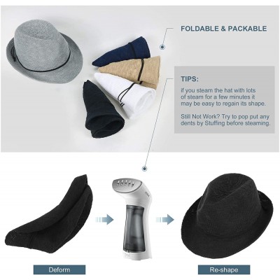 Fedoras Men/Women's Classic Short Brim Miami Beach Panama Fedora Straw Hat - Foldable_black - CW195AI43RW $16.76