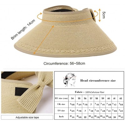 Visors Rollup Straw Sun Visor Foldable Wide Brim Travel Hat Freesize Ponytail Fashion - 00764_khaki - CQ18T957UDY $17.78