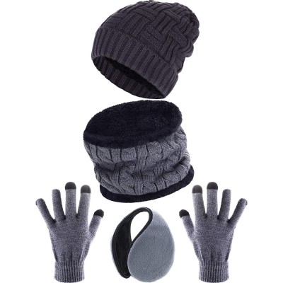 Skullies & Beanies 4 Pieces Ski Warm Set Includes Winter Hat Scarf Warmer Gloves Winter Outdoor Earmuffs for Adults Kids (Set...