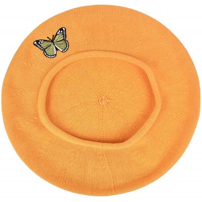 Berets Green Butterfly on Beret for Women 100% Cotton - Pumpkin - CJ188EOGSNS $44.94