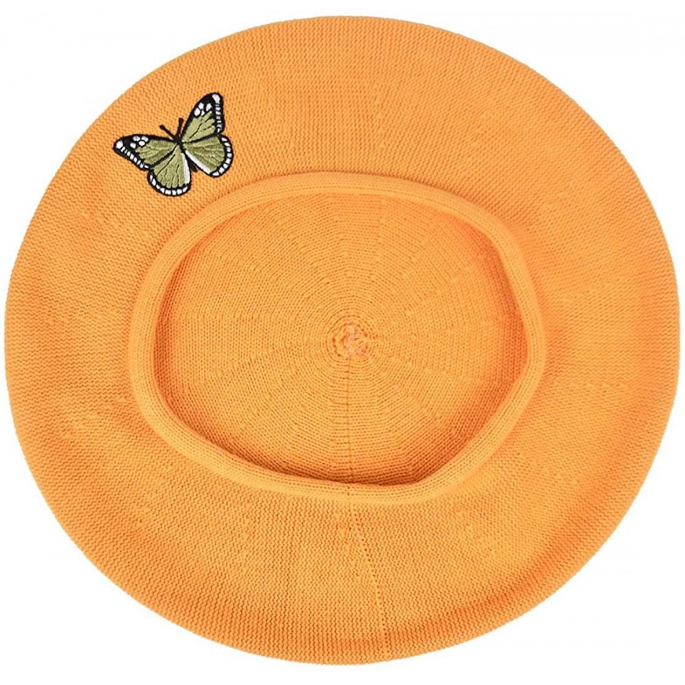 Berets Green Butterfly on Beret for Women 100% Cotton - Pumpkin - CJ188EOGSNS $26.11