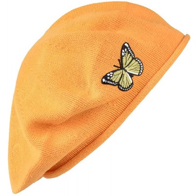 Berets Green Butterfly on Beret for Women 100% Cotton - Pumpkin - CJ188EOGSNS $26.11