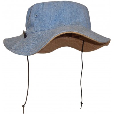 Sun Hats Adults Unisex Distressed Denim Reversible and Adjustable Sunhat - Tan / Light Blue - C212E1L71YN $24.38