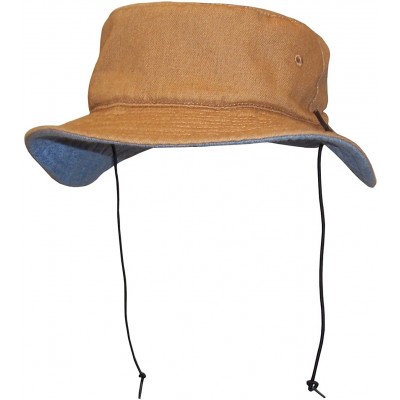 Sun Hats Adults Unisex Distressed Denim Reversible and Adjustable Sunhat - Tan / Light Blue - C212E1L71YN $10.08