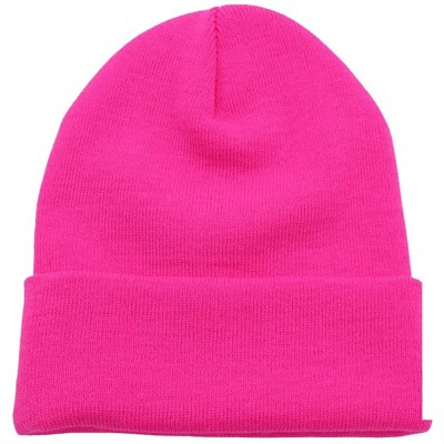 Skullies & Beanies Unisex Men Women Youth Skull Ski Folded Beanie Plain Toboggan Cap Knit Hat - Hot Pink - C8188Z04KN0 $10.09