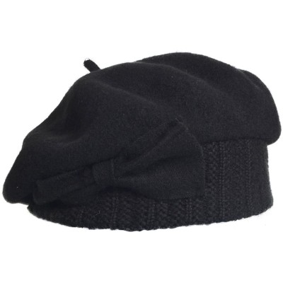 Berets Lady French Beret 100% Wool Beret Floral Dress Beanie Winter Hat - Bow-black - CZ12OB9IVE7 $22.62
