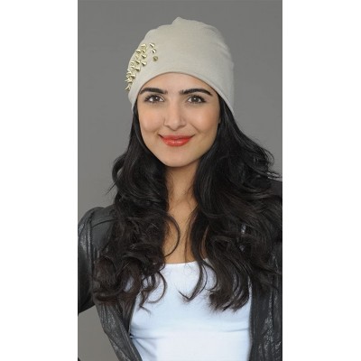 Skullies & Beanies Gold Spike Studded Beanie Skull Hat - Taupe - C2185TCR8MU $20.53