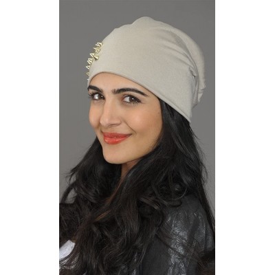 Skullies & Beanies Gold Spike Studded Beanie Skull Hat - Taupe - C2185TCR8MU $20.53