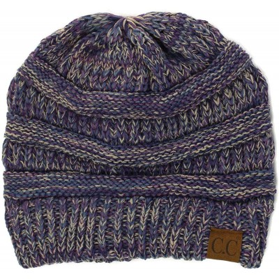 Skullies & Beanies Quad Color Warm Chunky Thick Stretchy Knit Slouchy Beanie Skull Cap Hat - Purple - C8185UK92KC $10.57