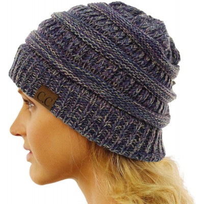 Skullies & Beanies Quad Color Warm Chunky Thick Stretchy Knit Slouchy Beanie Skull Cap Hat - Purple - C8185UK92KC $10.57