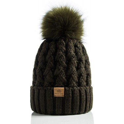 Skullies & Beanies Womens Winter Ribbed Beanie Crossed Cap Chunky Cable Knit Pompom Soft Warm Hat - Olive Green - CU18WM2RSYK...