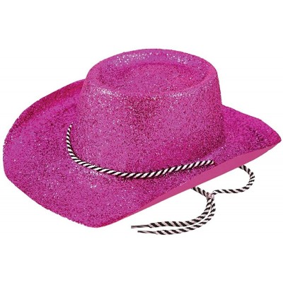 Cowboy Hats Mens Womens Glitter Cowboy Cowgirl with Cord Hat Adults Party Headwear Accessory One Size Fits Most - Pink - CU18...