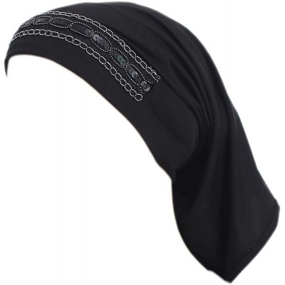 Skullies & Beanies Tube Hijab Under Scarf Fashion Chemo Caps - Black - CL18QHS3QY7 $9.12