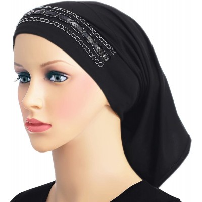 Skullies & Beanies Tube Hijab Under Scarf Fashion Chemo Caps - Black - CL18QHS3QY7 $9.12