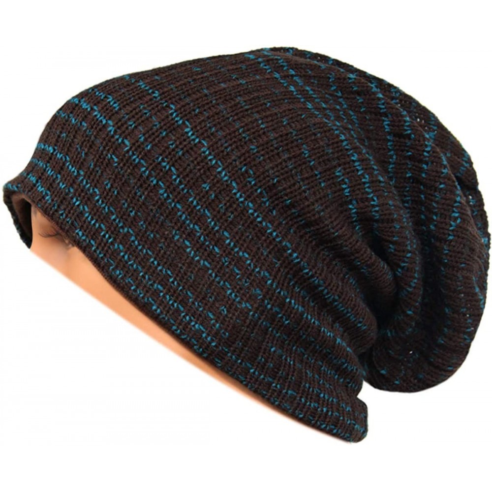 Skullies & Beanies Unisex Beanie Hat Slouchy Knit Cap Skullcap Stripe Baggy Style 1011 - Coffee - CB128MZ24UP $8.70