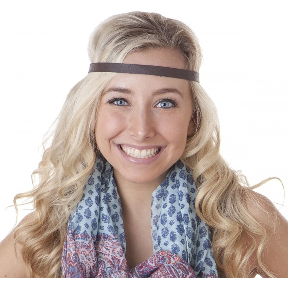 Headbands Women's Adjustable NO Slip Skinny Faux Leather Headband (Skinny Brown 1pk) - C111VH0D0FL $7.88