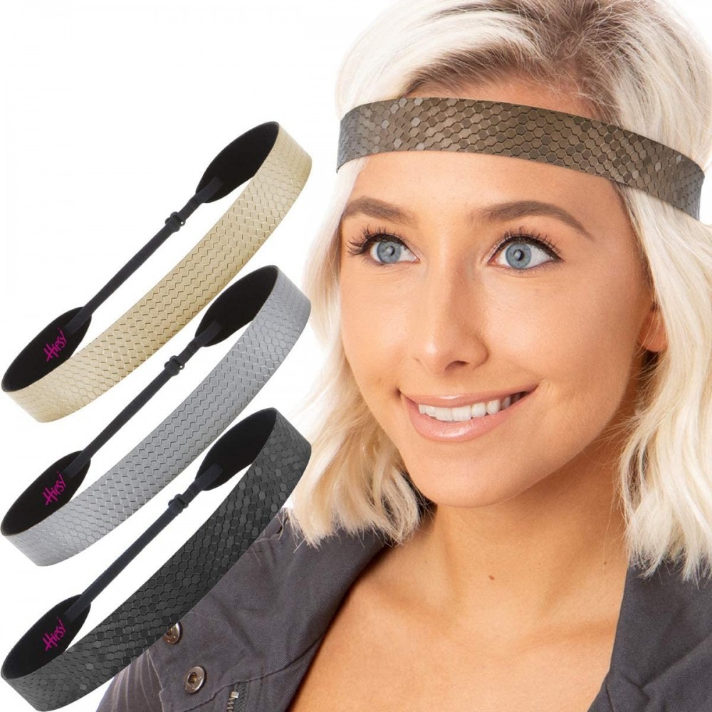 Headbands Women's Adjustable Non Slip Geo Sport Headband Multi Gift Pack - Black/Brown/Gunmetal/Gold Wide Geo 4pk - CD19770DN...