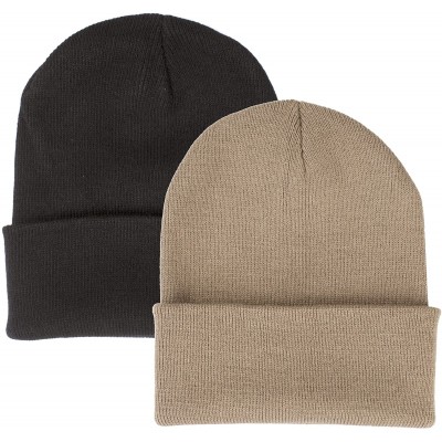Skullies & Beanies 2 Pack Made in USA Thick Beanie Cuff Premium Headwear Winter Hat - Black & Khaki - CS189KIDE0S $11.20