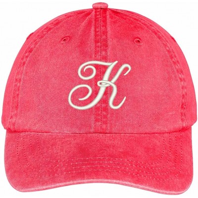 Baseball Caps Letter K Script Monogram Font Embroidered Washed Cotton Cap - Red - CY12GZC1UMF $33.50