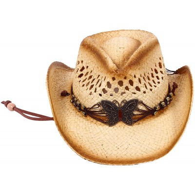 Sun Hats Cowboy Cowgirl Straw Hat Wide Brim Beach Sun Hats for Kids Childs - Butterfly - CX180O8SAWS $19.21